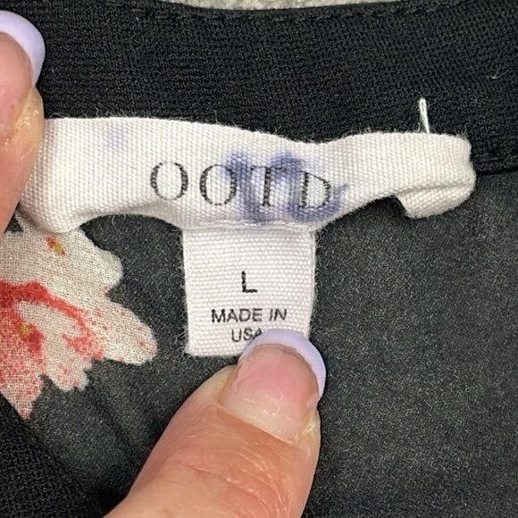 OOTD Black Floral Fit Flare Mini Dress Short Sleeve Sz L - Picture 9 of 12